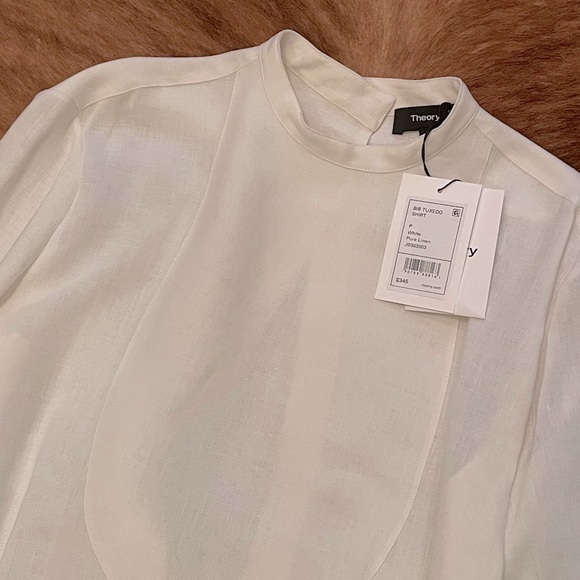 Theory linen tuxedo bib shirt with open back NWT - Picture 3 of 4